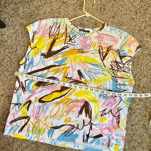 Zara Multicolor Graffiti Graphic Art Cotton Boxy Tee. Women’s Large - Picture 8 of 9